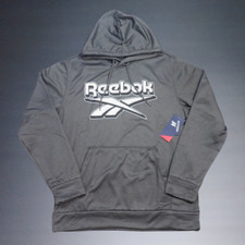 REEBOK LOGO MESH HEAD CHARCOAL HEATHER GRAY WHITE MENS HOODIE SIZE LARGE NWT