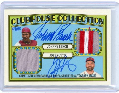 2021 Topps Heritage Dual Patch Auto #CCDA-JB Johnny Bench/Joey Votto #08/10