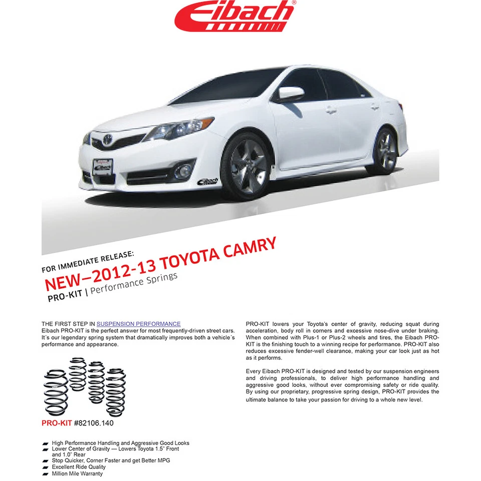 Комплект передних и задних понижающих пружин Eibach 82106.140 PRO-KIT для Toyota Camry 12–17 годов выпуска - Изображение 4 из 4