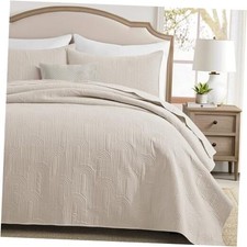 Quilt King Size with Pillow Shams, Summer King 106"x96" Light Beige