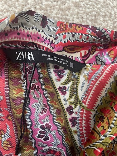ZARA Paisley Satin Dress with Belt Pink Multi size small fits size 8-12 UK bnwot - Picture 2 of 7