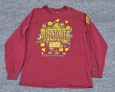 Vtg Chico Velo Cycling Club Red Large Long Sleeve Shirt Wildflower Century 1999