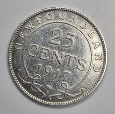 1917 Newfoundland 25 Cent .925 Coin, -7703