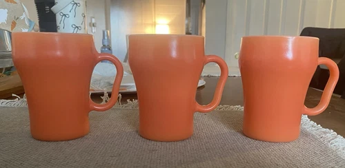 Set Of 3 Fire King Vintage Orange #35 Anchor Hocking Mugs USA