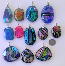 lot of 12 dichroic glass pendant fused  hand made crafted