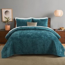 Velvet Bedspread Quilt Bedding Sets,Luxury Ultra Soft King 96by108 inch Teal