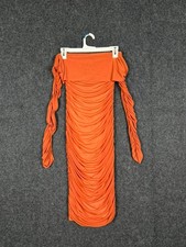 Fashion Nova Ruched Off Shoulder Bodycon Midi Dress Rust Orange Women's S