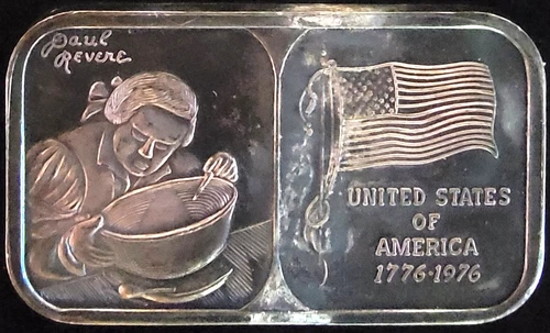 1976 Paul Revere Rosario Resources RRC-3 Toned Bullion-0.999 Silver 1 Oz Art Bar