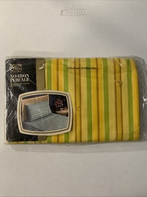 New Vintage Fashion Manor Retro Stripes Double Size Flat Sheet Green Yellow