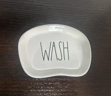 Rae Dunn Bathroom Soap Dish - WASH - Ceramic Farmhouse - Shiny Finish - New