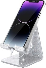 Acrylic Cell Phone Stand Portable Desk Holder for Phones Tablets Glitter Silver