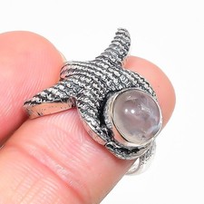 Natural Rose Quartz Gemstone 925 Sterling Silver Ring Size 7.5 b075