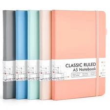 5 Pack Notebooks Journals Bulk, Hardcover Classic Ruled Lined Journals with P...