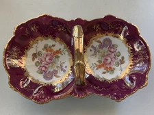 KPM Antique Porcelain Hand Painted Flowers & Gold Accents Tray Dish w/ Handle