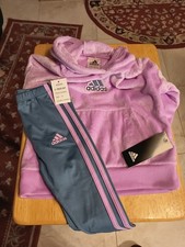 NWT 2-Piece Adidas Little Girls 3T Purple/Grey Track Suit Set Sweater Leggings