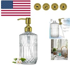 18Oz Dazzling Clear Glass Soap Dispenser with Golden Pump for Bathroom, Refil...