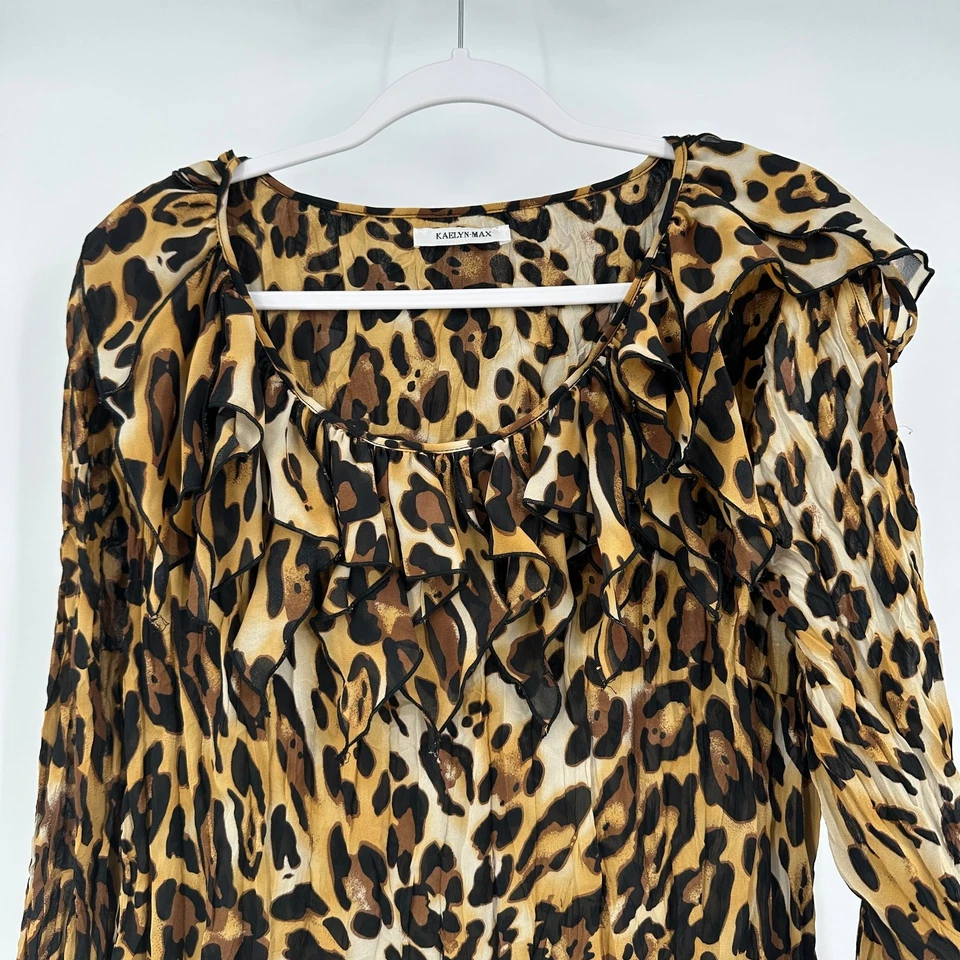 Top Kaelyn Max Mujer Volantes Manga Volantes Talla XL Leopardo Estampado Animal Dramático Foto 2 de 4