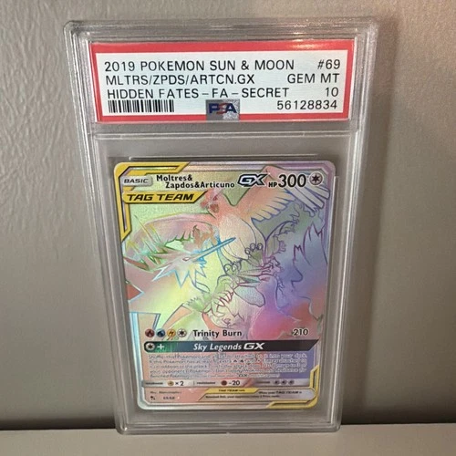 Pokémon Moltres & Zapdos & Articuno GX (Secret) 69/68 Hidden Fates Holo PSA 10
