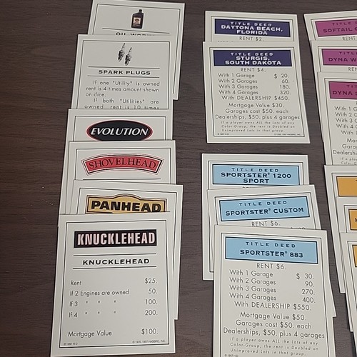 Harley-Davidson Monopoly Live To Ride Game Parts Pieces All 28 Property Deeds - Picture 2 of 4