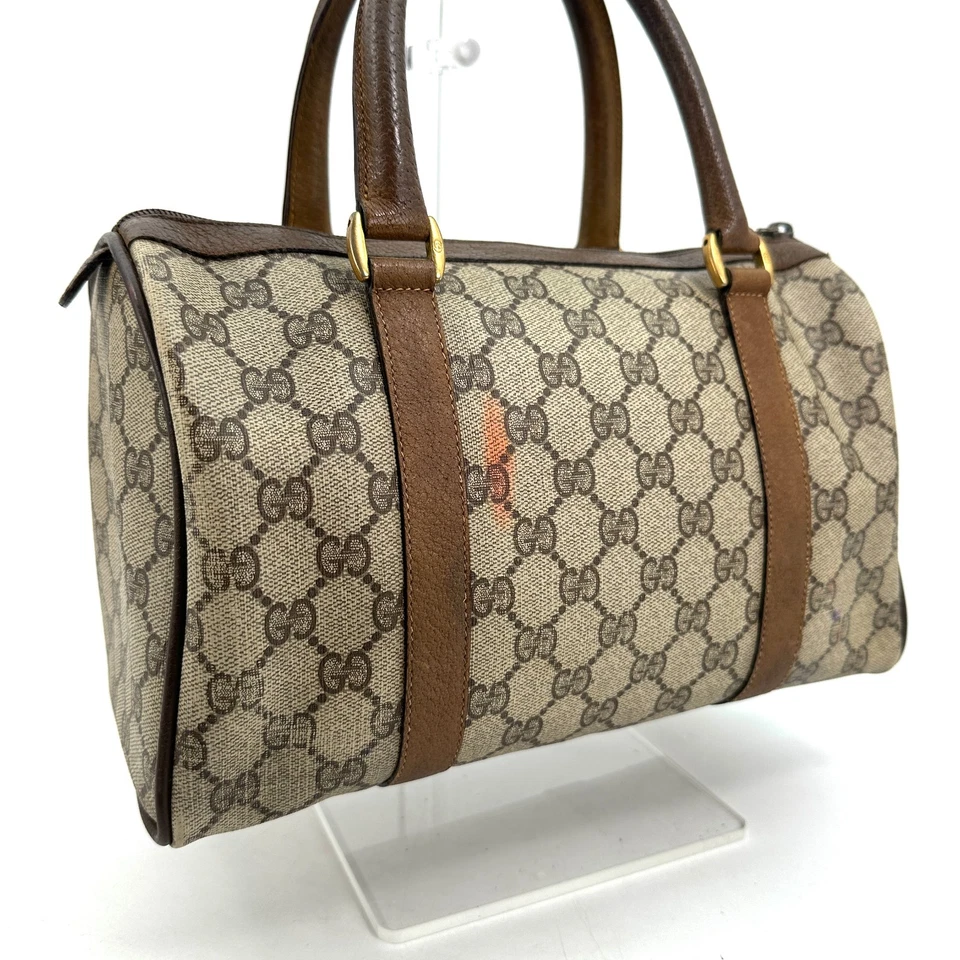 Auténtico bolso vintage GUCCI Sherry Line patrón GG mini Boston cuero PVC marrón Foto 3 de 4