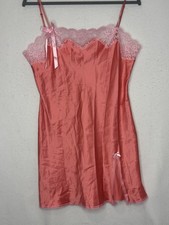 Vintage Victorias Secret Slip Dress Womens L Pink Mini Cami Lace Coquette
