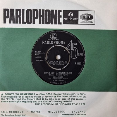 Cilla Black  - Love's Just A Broken Heart/Yesterday 7'' UK Parlophone 45 1966 