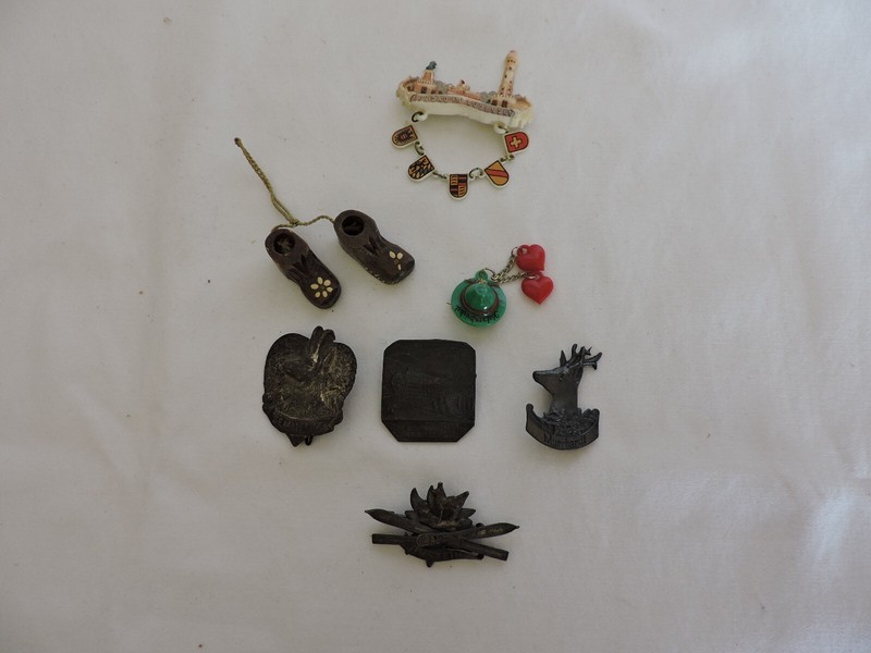Group of Seven German Tourist Pins Metal Plastic and Wood