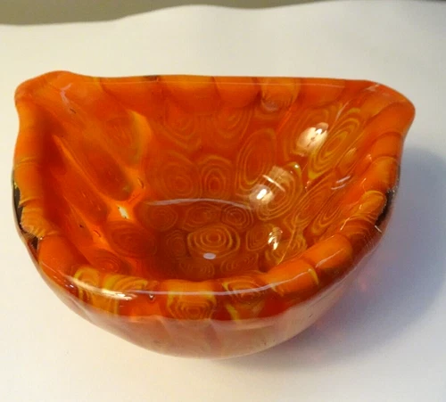 Vintage Murano Glass Lattimo Bull's Eye Murrine Small Bowl  / Ashtray Millefiori