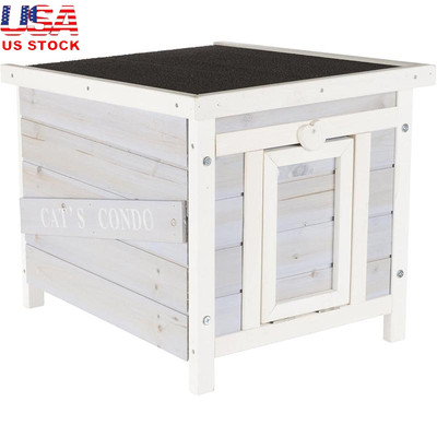 Weatherproof Outdoor Cat House W/ Hinged Roof Raised Floor Small Animal Shelter