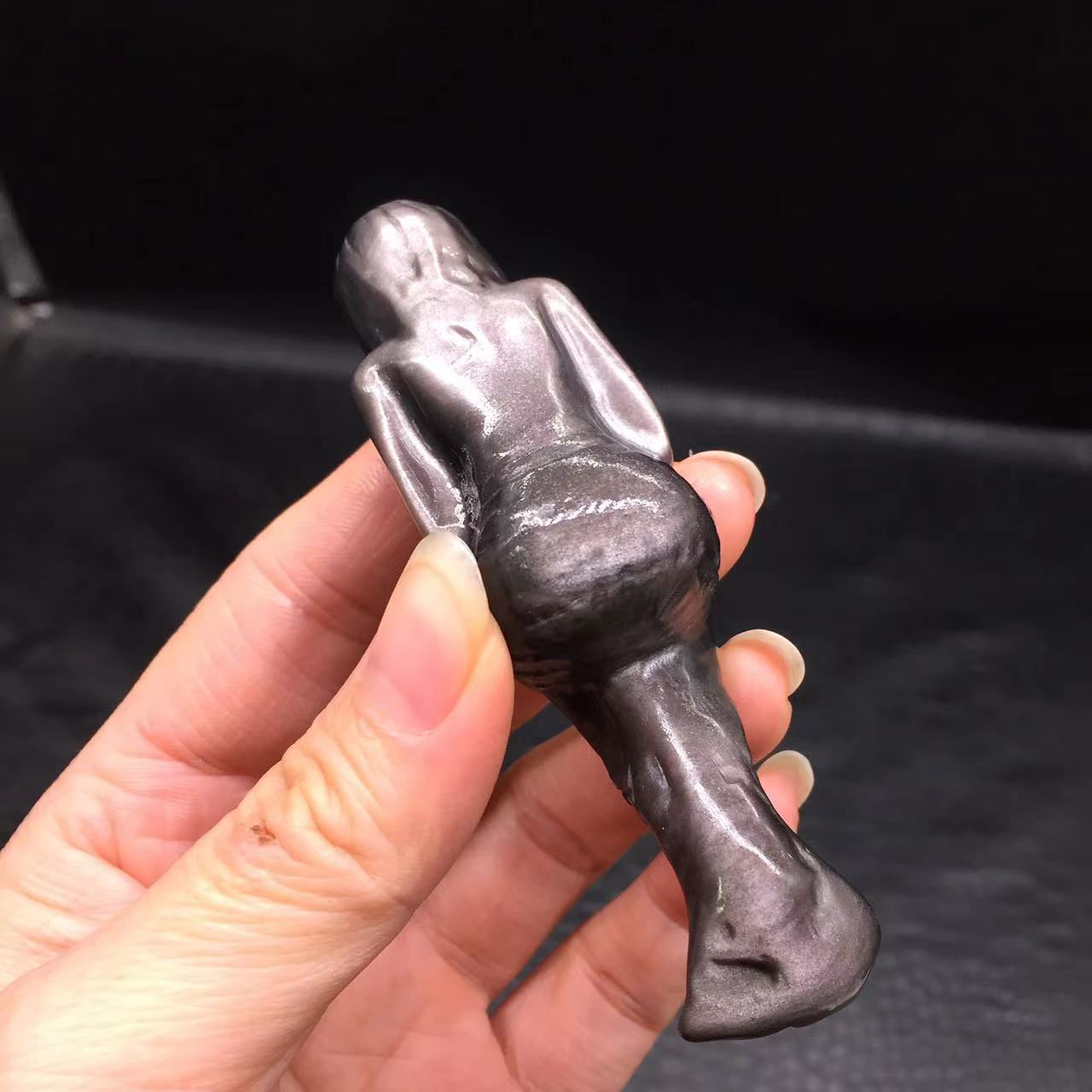 Natural Silver Obsidian Quartz Crystal Carved Mermaid Healing Reiki Decorate 1Pc