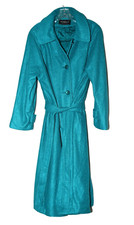 Vintage Komitor Green Teal Velana Fabric Belted Long Coat Womens 8 Usa Nos Nwt
