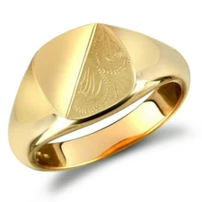 Yellow Gold Cushion Signet Ring Medium Weight Men's 9K Hallmarked British Made
