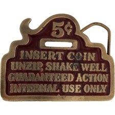 Dick Joke Funny Bar Biker Crude Humor Trucker Drinker 1970s NOS Vtg Belt Buckle