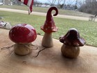 3 Pc Ceramic Indoor/ Outdoor Mushroom Figurines Garden Decor Drip Glaze Tops