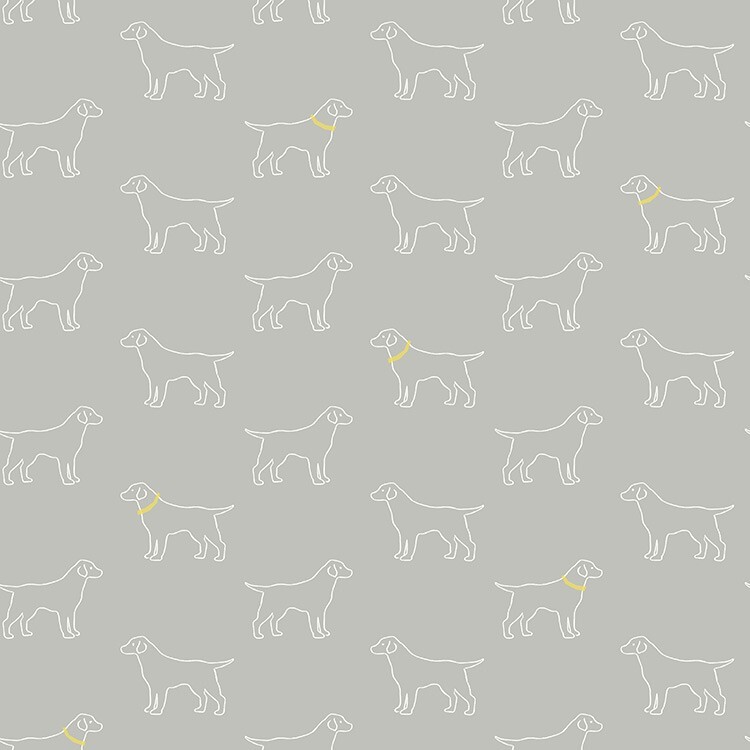 Papel Pintado,Pintado de Diseño,Alegre,Dibujo,Perros,Gris Claro,Blanco,Amarillo