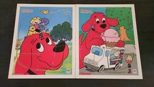 Scholastic Vintage Wood Tray Puzzle Lot Of 2 Clifford The Big Red Dog