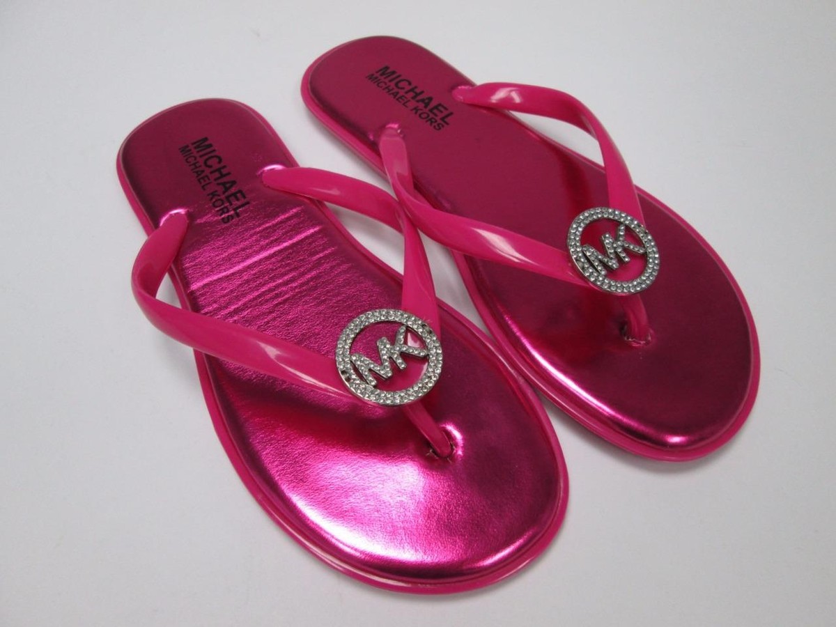 MICHAEL KORS GIRLS HAVEN PINK SILVER MK LOGO GEL JELLY FLIP FLOP