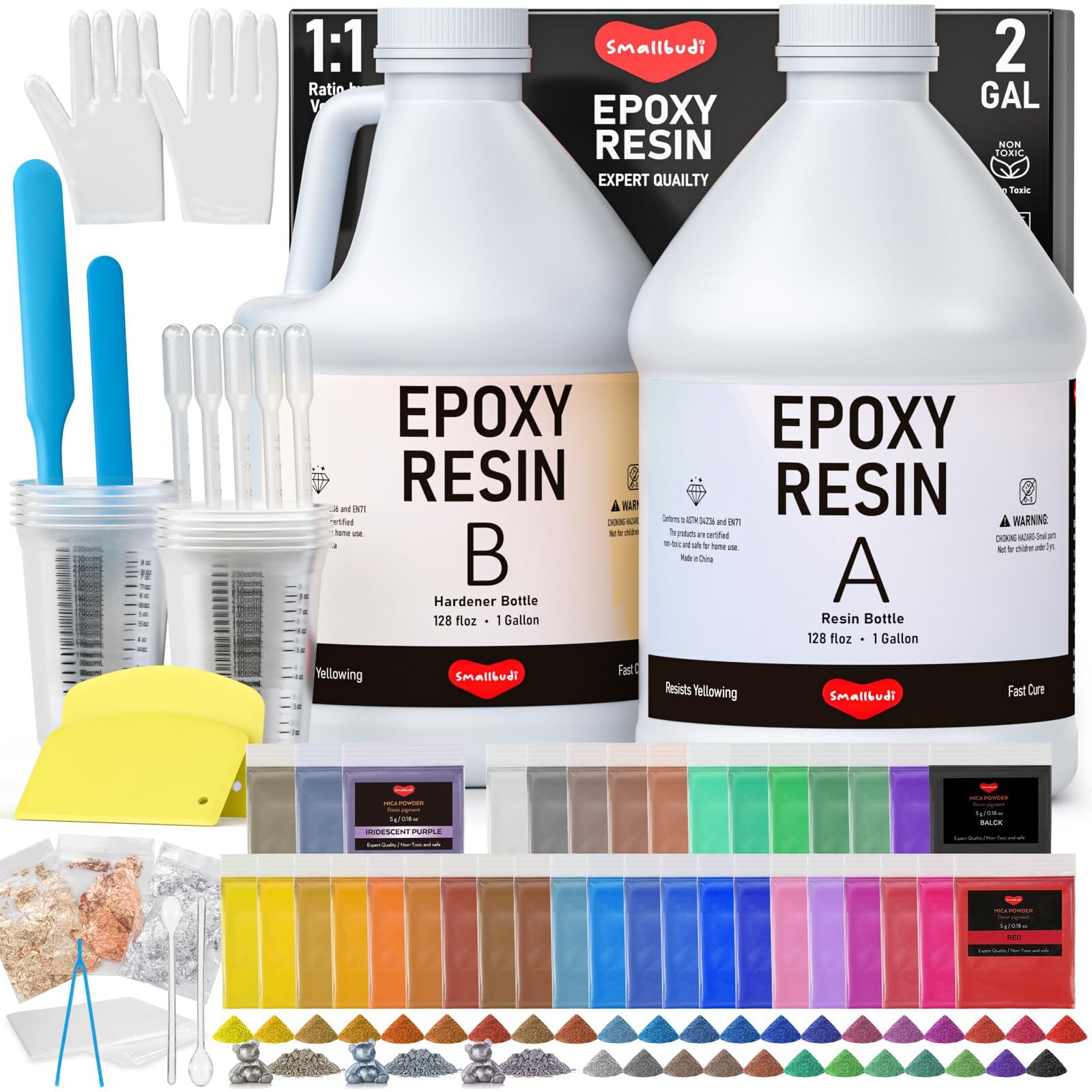 2-Gallon Epoxy Resin Kit with 36 Mica Powders for Jewelry Making and Art Projects