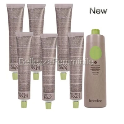 Crema colorante tinta professionale per capelli 6pz + Ossigeno 1000ml Echosline