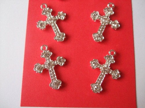 6 Decorative Diamante Silver Metal Cross Embellishments /Card crafts Christening - Imagen 3 de 4