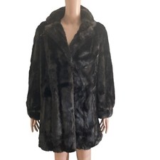 Vintage Russel Taylor Faux Mink Fur Coat Med-lar Black Brown Signature Mob Wife