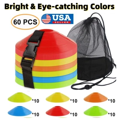 ‎DUNCHATY 60Pcs Soccer Disc Cones Football Agility Training Field Marking Aid w/ Carry Bag