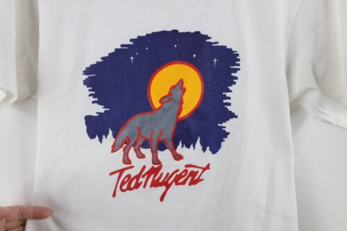 Vintage 90s Boys Large Spell Out Ted Nugent Band Short Sleeve T-Shirt White USA - Picture 4 of 8