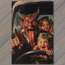 Art Print  Devil Driving Family Fun Chaos Humor Children Artwork Retro Scene