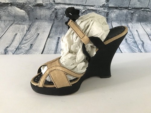 Alberta Ferretti beige schwarze beschichtete Canvas Slipper Slide Keilabsatz Sandalen - Größe 36 - Bild 2 von 6