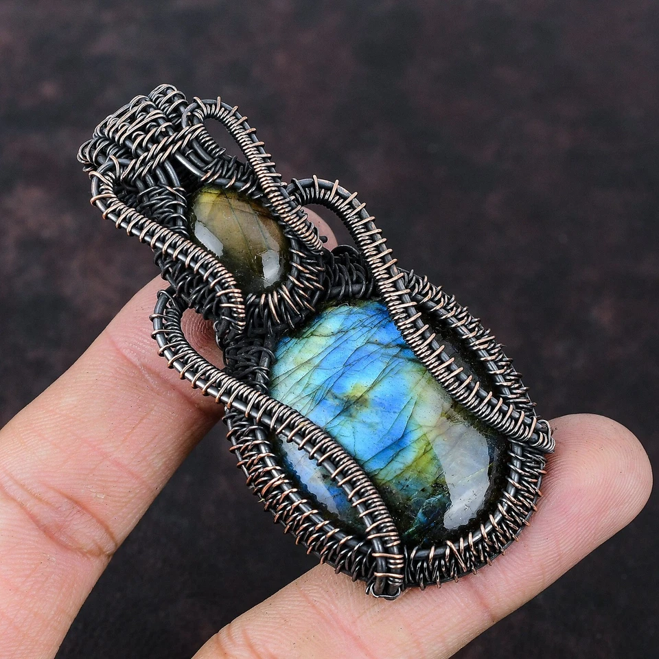 Labradorite Gemstone Jewelry Copper Love Gift Wire Wrapped Pendant 3.07" - Image 2 of 4