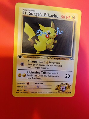 lt surge's pikachu pokemon card value LT. SURGE'S PIKACHU - 1st Edition Gym Heroes - 81/132 - Common - Pokemon - NM