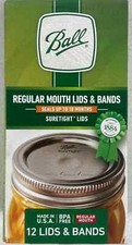 Ball Regular Mouth Lids and Bands Rings for Mason Canning Jars. One Box of 12