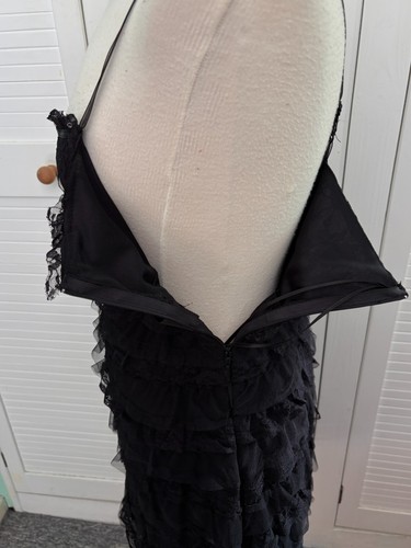 Abito INFLUENCE a strati nero pizzo midi cocktail ballo matrimonio cinturino manica UK 14 - Foto 10 di 18