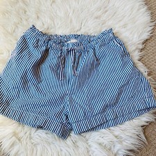 Lands End Kids Shorts Girls Large Seersucker Blue Striped Pull On Pockets